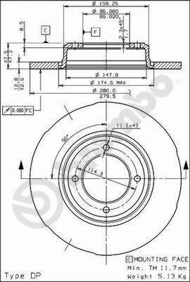 Тормозной диск BREMBO 08.3965.20