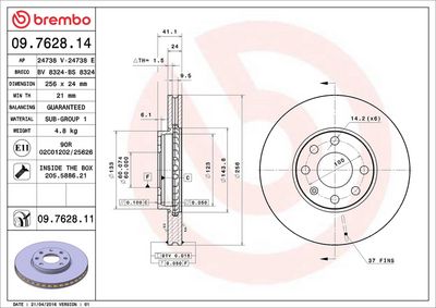 Тормозной диск BREMBO 09.7628.14