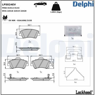 Комплект тормозных колодок, дисковый тормоз DELPHI LP5024EV