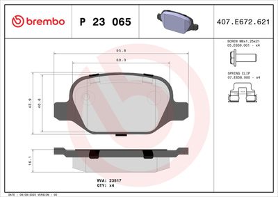 Комплект тормозных колодок, дисковый тормоз BREMBO P 23 065