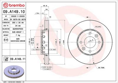 Тормозной диск BREMBO 09.A149.11