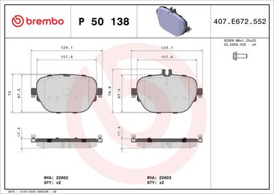 Комплект тормозных колодок, дисковый тормоз BREMBO P 50 138