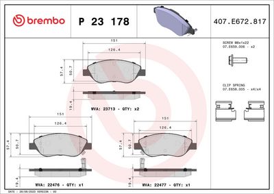 Комплект тормозных колодок, дисковый тормоз BREMBO P 23 178