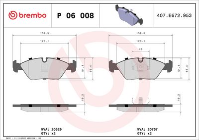 Bremžu uzliku kompl., Disku bremzes BREMBO P 06 008