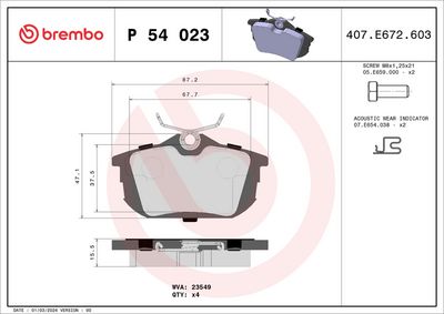 Bremžu uzliku kompl., Disku bremzes BREMBO P 54 023