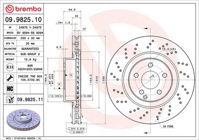 Тормозной диск BREMBO 09.9825.11
