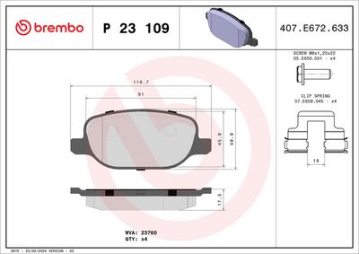 Комплект тормозных колодок, дисковый тормоз BREMBO P 23 109