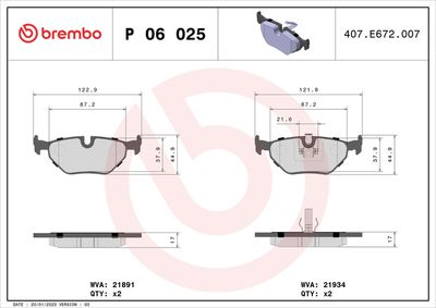 Bremžu uzliku kompl., Disku bremzes BREMBO P 06 025