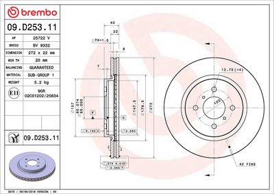 Тормозной диск BREMBO 09.D253.11