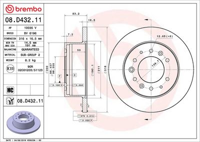 Тормозной диск BREMBO 08.D432.11