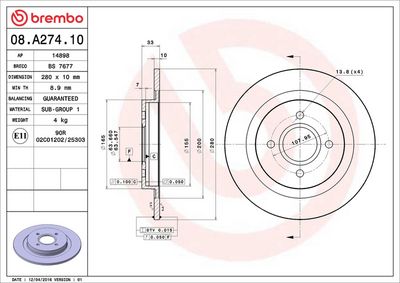 Тормозной диск BREMBO 08.A274.10