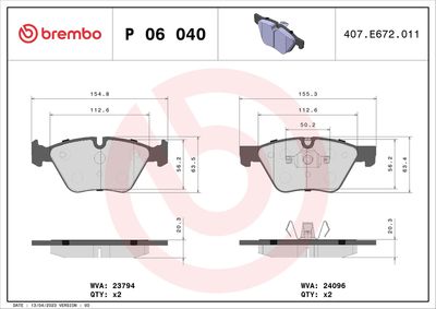 Bremžu uzliku kompl., Disku bremzes BREMBO P 06 040X
