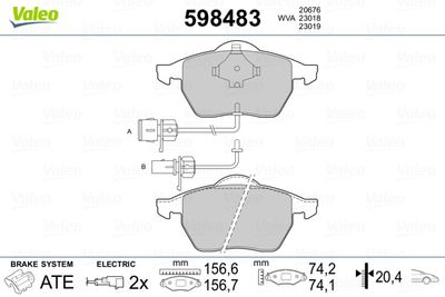 Комплект тормозных колодок, дисковый тормоз VALEO 598483
