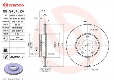 Тормозной диск BREMBO 09.9464.21