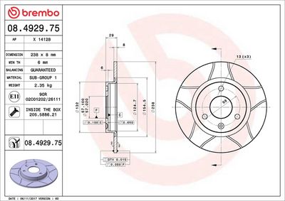 Тормозной диск BREMBO 08.4929.75
