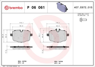 Bremžu uzliku kompl., Disku bremzes BREMBO P 06 061