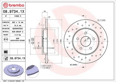 Тормозной диск BREMBO 08.9734.1X
