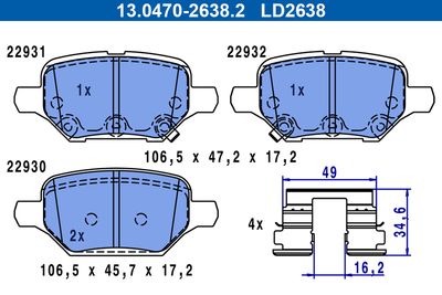 Bremžu uzliku kompl., Disku bremzes ATE 13.0470-2638.2