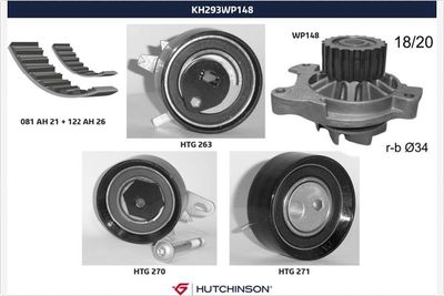 Ūdenssūknis + Zobsiksnas komplekts HUTCHINSON KH 293WP148