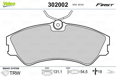 Комплект тормозных колодок, дисковый тормоз VALEO 302002