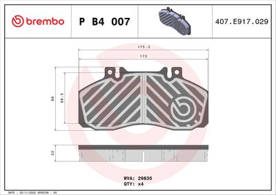 Bremžu uzliku kompl., Disku bremzes BREMBO P B4 007