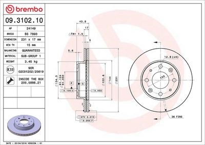 Тормозной диск BREMBO 09.3102.10