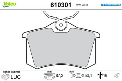 Комплект тормозных колодок, дисковый тормоз VALEO 610301