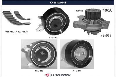Ūdenssūknis + Zobsiksnas komplekts HUTCHINSON KH 261WP148