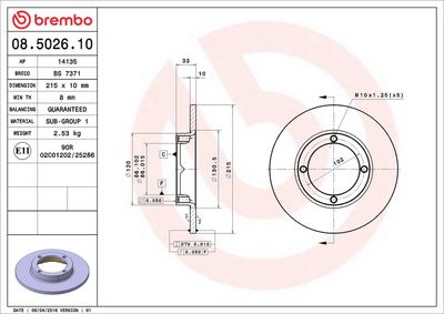 Тормозной диск BREMBO 08.5026.10
