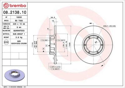 Тормозной диск BREMBO 08.2138.10