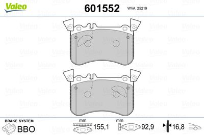 Bremžu uzliku kompl., Disku bremzes VALEO 601552
