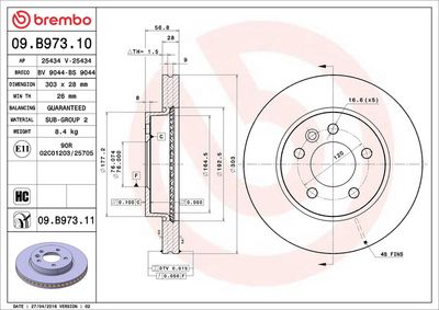 Тормозной диск BREMBO 09.B973.11