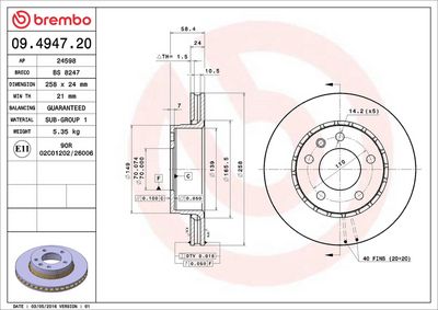 Тормозной диск BREMBO 09.4947.20