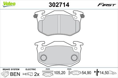 Bremžu uzliku kompl., Disku bremzes VALEO 302714