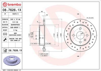 Тормозной диск BREMBO 08.7626.1X