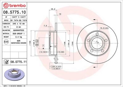 Тормозной диск BREMBO 08.5775.11