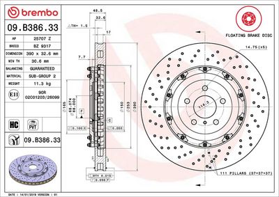 Тормозной диск BREMBO 09.B386.33