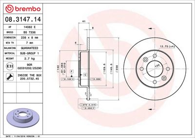 Тормозной диск BREMBO 08.3147.14