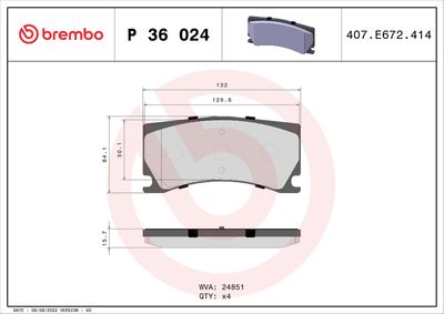 Комплект тормозных колодок, дисковый тормоз BREMBO P 36 024