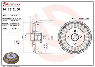 Bremžu trumulis BREMBO 14.E312.50