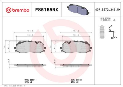 Bremžu uzliku kompl., Disku bremzes BREMBO P 85 165NX