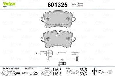 Bremžu uzliku kompl., Disku bremzes VALEO 601325