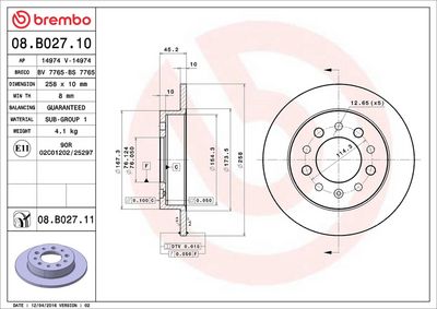 Тормозной диск BREMBO 08.B027.11