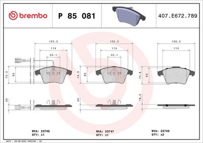 Bremžu uzliku kompl., Disku bremzes BREMBO P 85 081