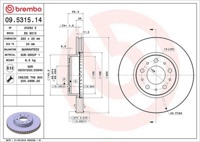 Тормозной диск BREMBO 09.5315.14