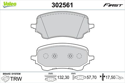 Комплект тормозных колодок, дисковый тормоз VALEO 302561