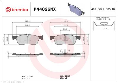 Bremžu uzliku kompl., Disku bremzes BREMBO P44026NX