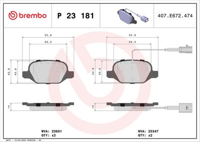 Bremžu uzliku kompl., Disku bremzes BREMBO P 23 181