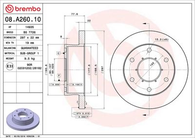 BREMBO 08A26010 Bremžu diski