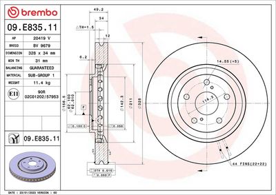 Тормозной диск BREMBO 09.E835.11